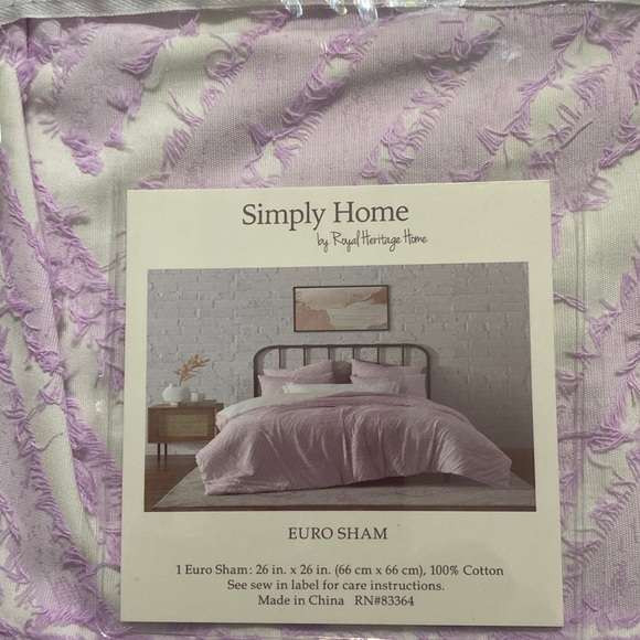 Simply Home EURO SHAM 1 Euro Sham: 26 in. x 26 in. 100% Cotton NWT. - Picture 3 of 4